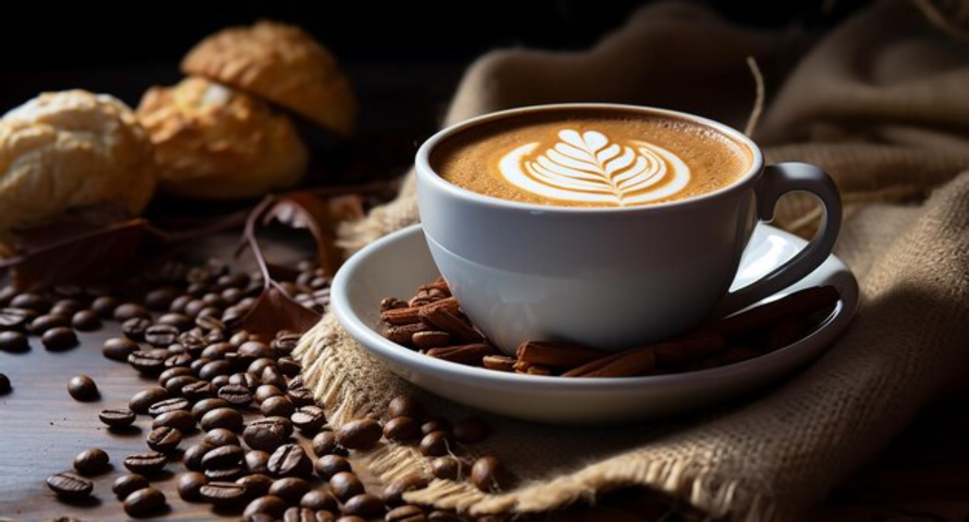 Xicara de café com um croissant